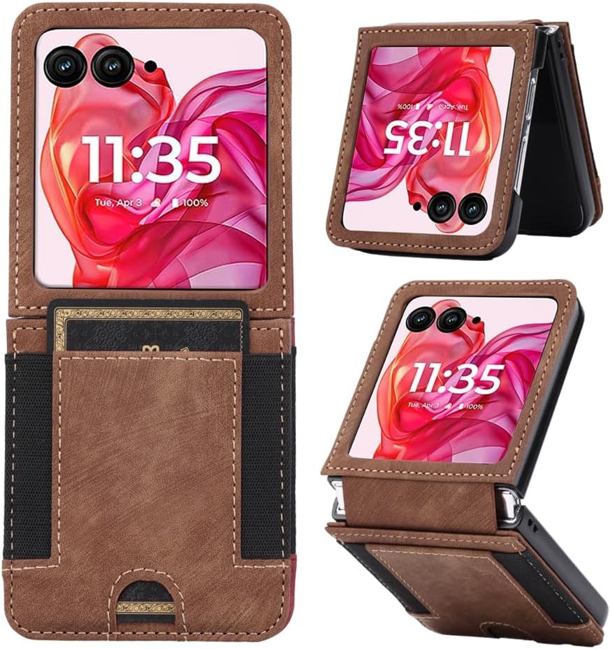 Leather Wallet Case for Motorola razr 2024 2025 2026, Rugged Flip Card Holder in