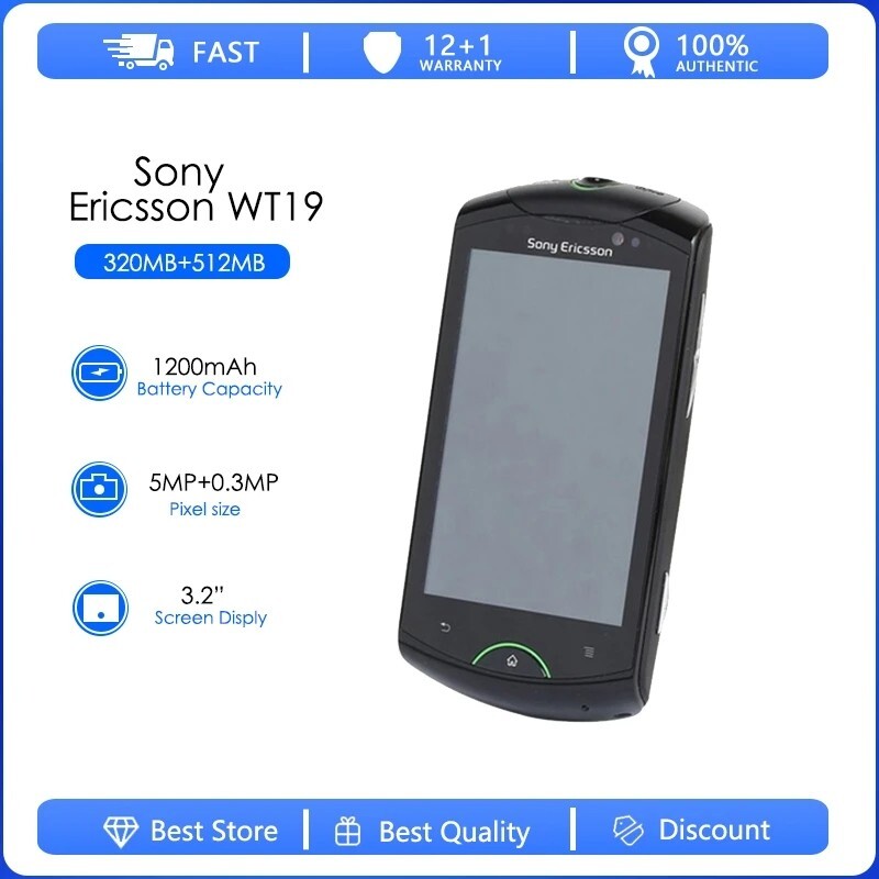 Original Sony Ericsson WT19i Unlocked Android GPS Wi-Fi 3.0in Android Smartphone