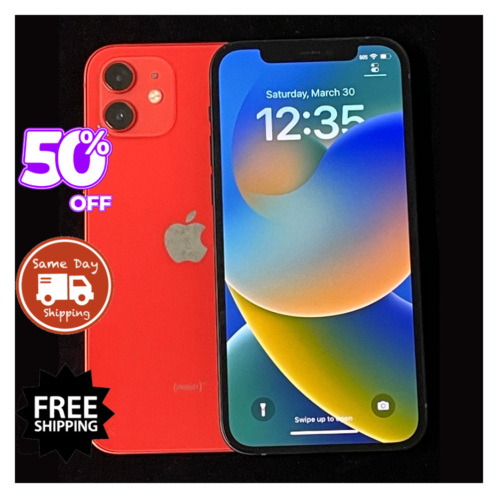 Apple iPhone 12 64GB 128GB Unlocked AT&T T-Mobile White/Red 5G Excellent LCD