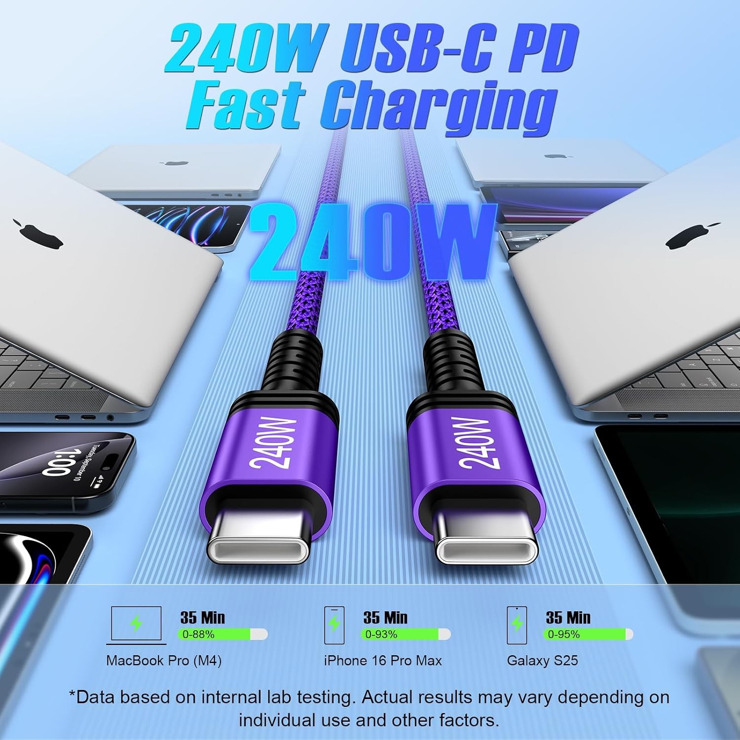 10ft 240W Fast Charging USB-C Cable for Samsung Galaxy S26, Pixel 10 Pro