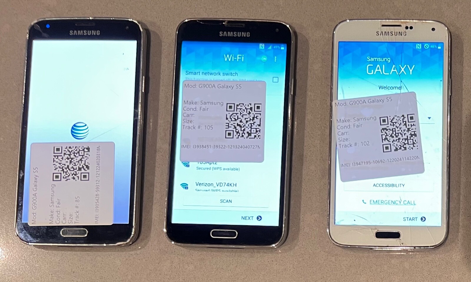(3) As-is Samsung Galaxy S5 SM-G900A – Black White (AT&T) Smartphone