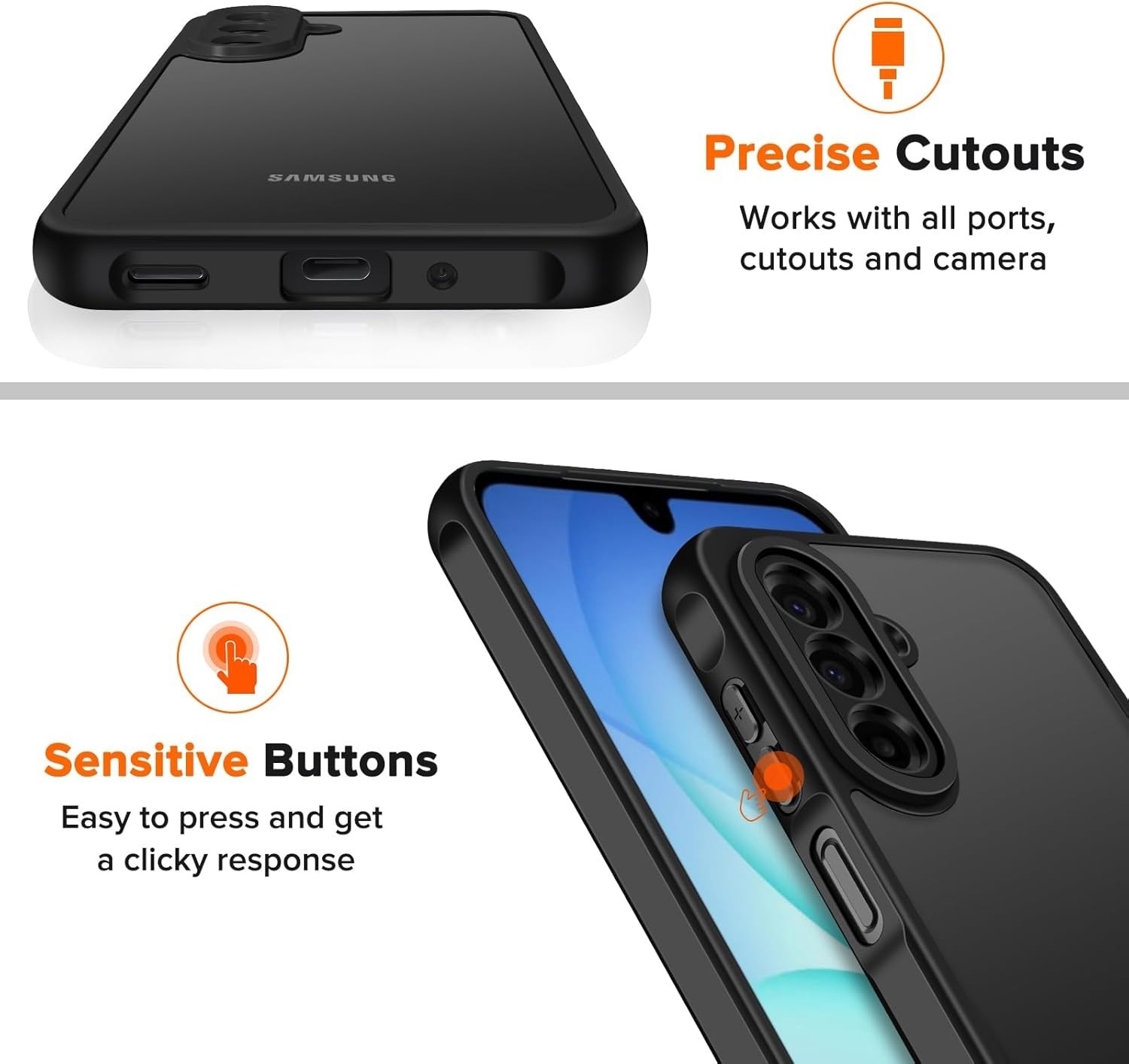 3-in-1 Case for Samsung Galaxy A17 5G with Tempered Glass Screen Protector – Bla