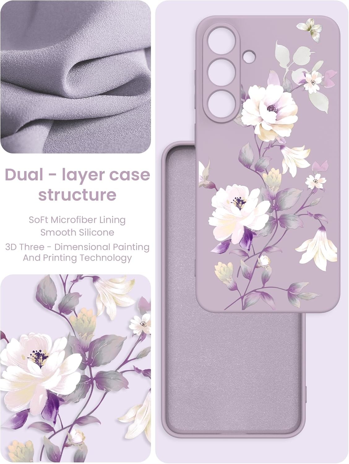 Samsung Galaxy S25 FE 5G Case with 2X Screen Protector, Floral Liquid Silicone