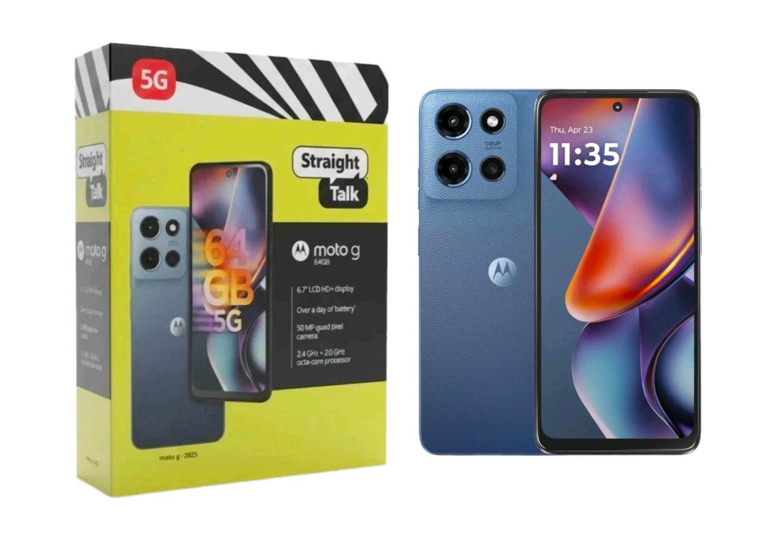 Straight Talk Motorola Moto G 2025 5G 64GB Blue Prepaid Phone, Locked to ST 🆕