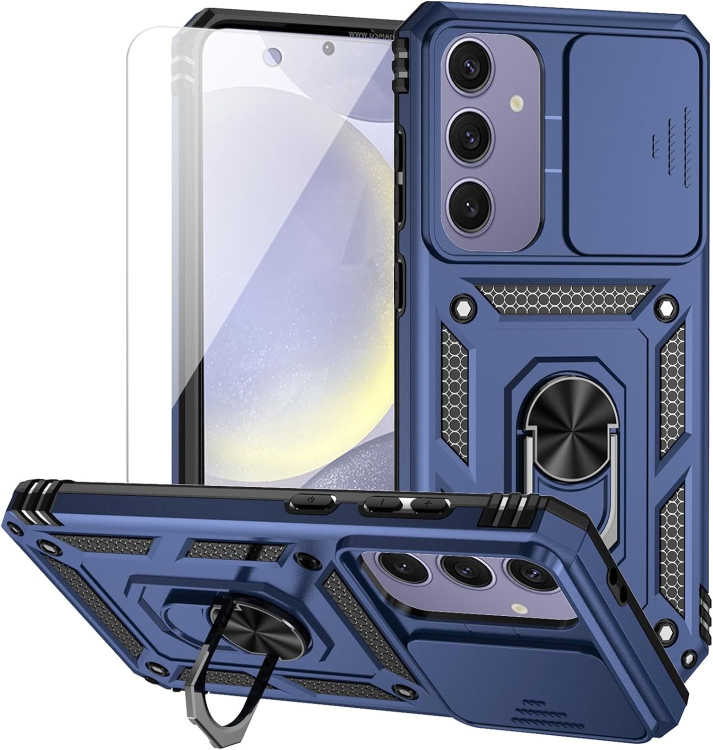 Navy Blue Case for Samsung Galaxy S24 FE with Camera Lens Cover and HD Protector