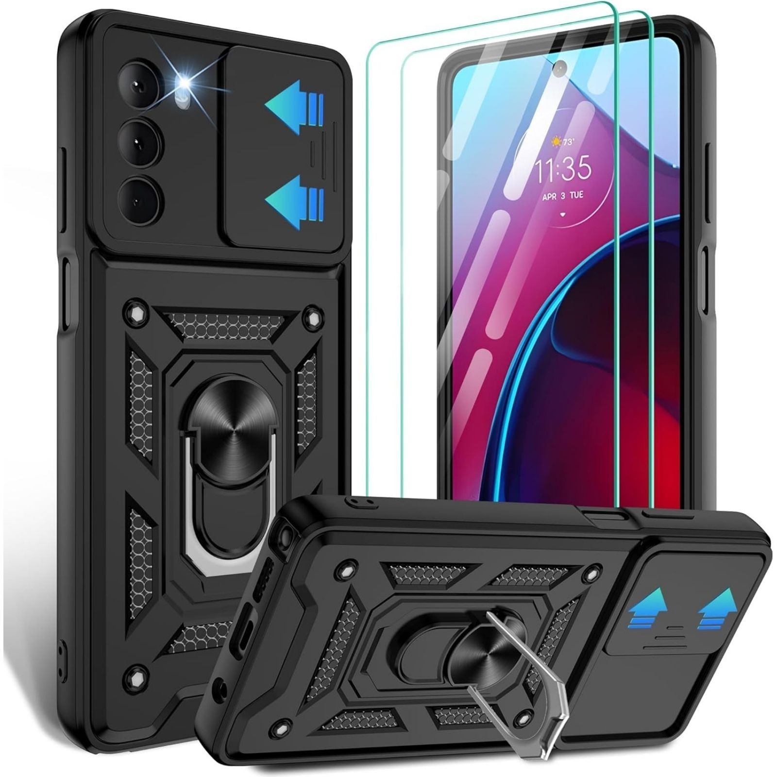 for Moto G Stylus 5G-2022 Case with Slide Camera Cover and 2-Pack HD Screen Prot