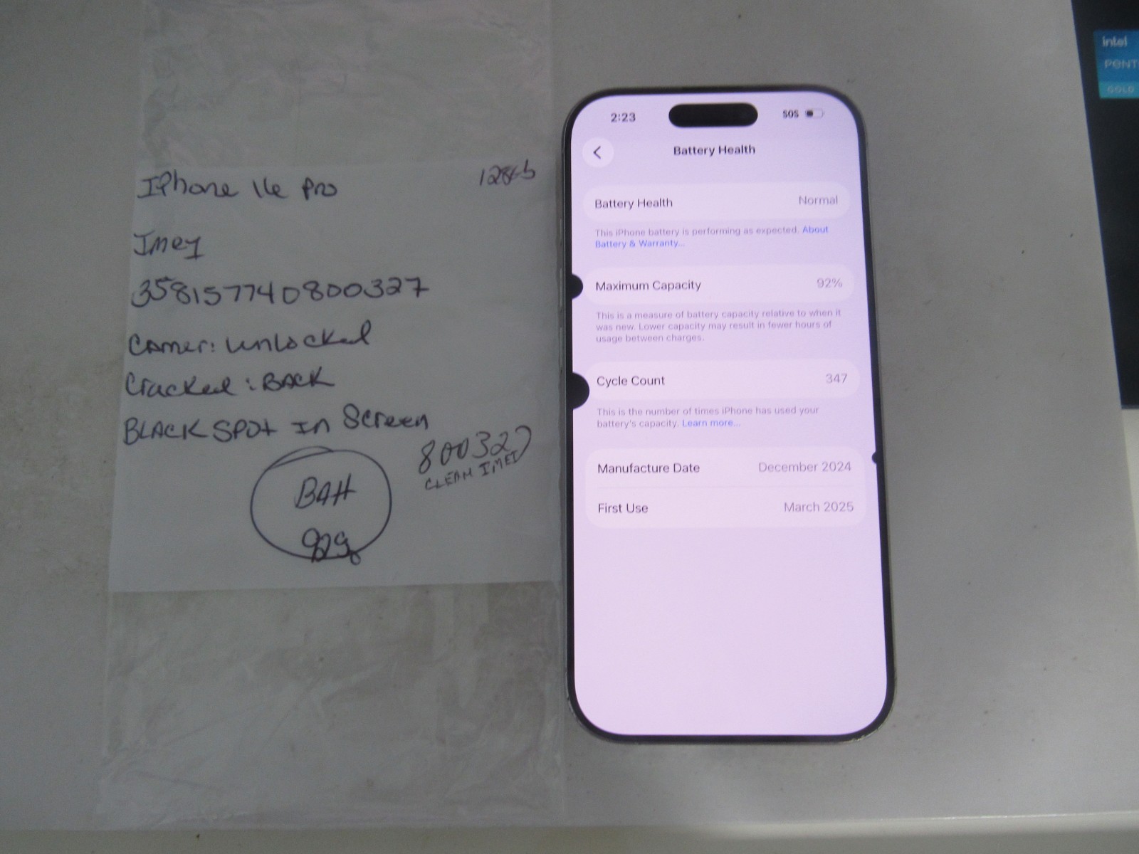 Apple iPhone 16 Pro, 128GB, White (UNLOCKED) Cracked Back + LCD spot, Clean IMEI