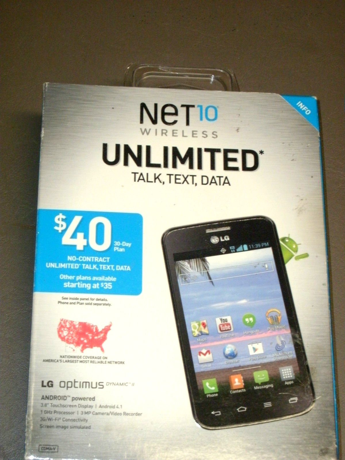 Net 10 wireless prepaid phone LG optimums Black 3G Smartphone NEW