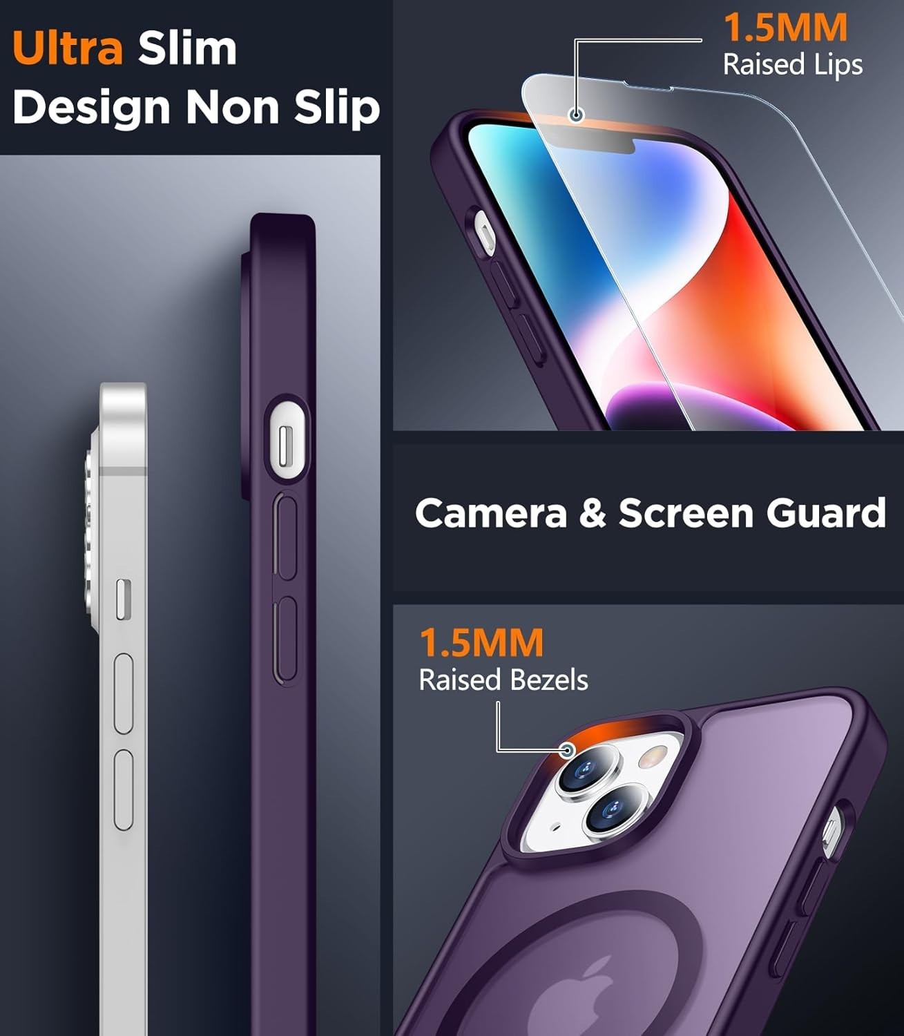 2 in 1 Magnetic Clear Case for iPhone 14 with Screen Protectors, Slim 6.1 Inch