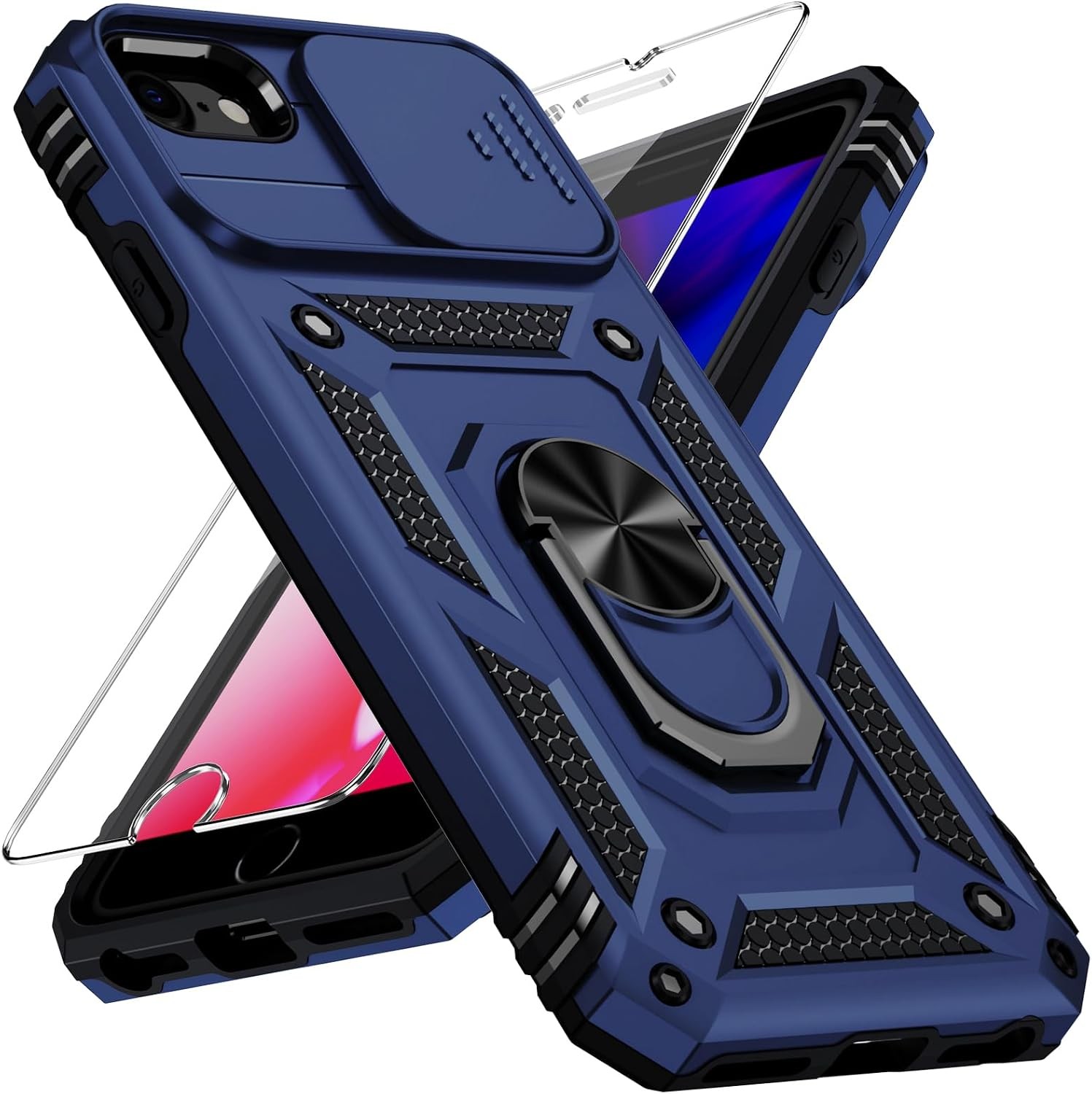 Navy Blue Case for iPhone SE 3rd/2nd Gen, iPhone SE 2022/2020, Heavy Duty Design