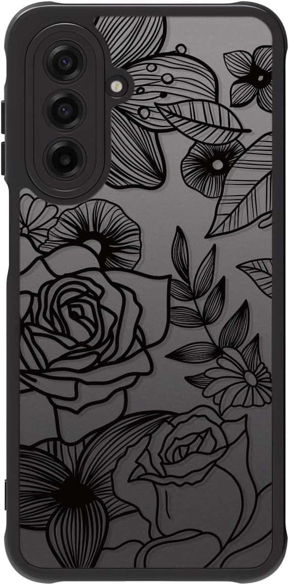 Cute Phone Case for Samsung Galaxy A17 4G/5G, Rose Aesthetic Black Line Art Flow