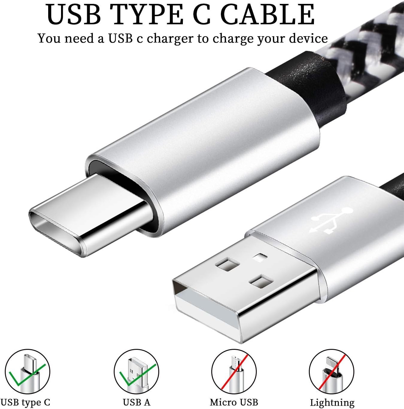 3 Pack Samsung Galaxy S10 S9 S8 Plus Note10 USB Type C Cable Charger Cord
