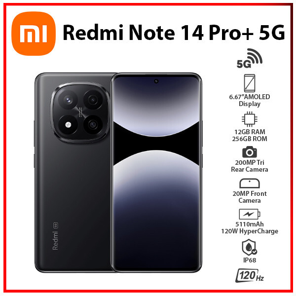 (New) Redmi Note 14 Pro+ Plus 5G 12GB+256GB BLACK Dual SIM Android Cell Phone