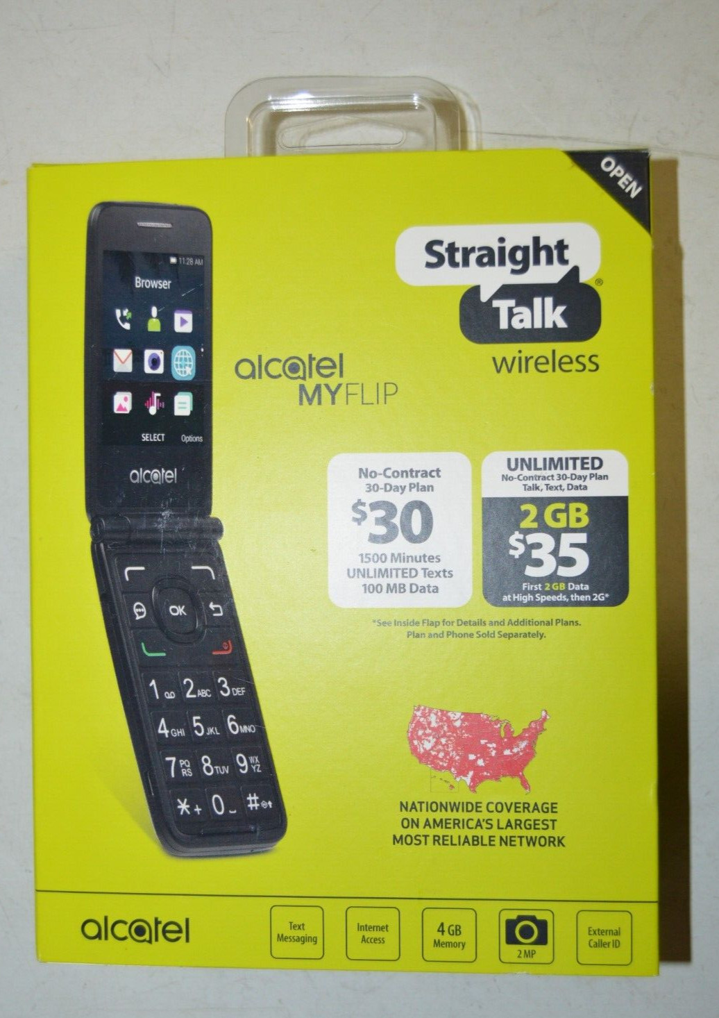 Straight Talk Alcatel MYFLIP A405DL Black Prepaid No Contract Mobile Phone