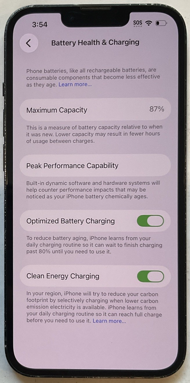 TESTED USED GSM UNLOCKED MIDNIGHT iPhone 13, 256GB A2482 MLAH3LL/A, 87% BATTERY.