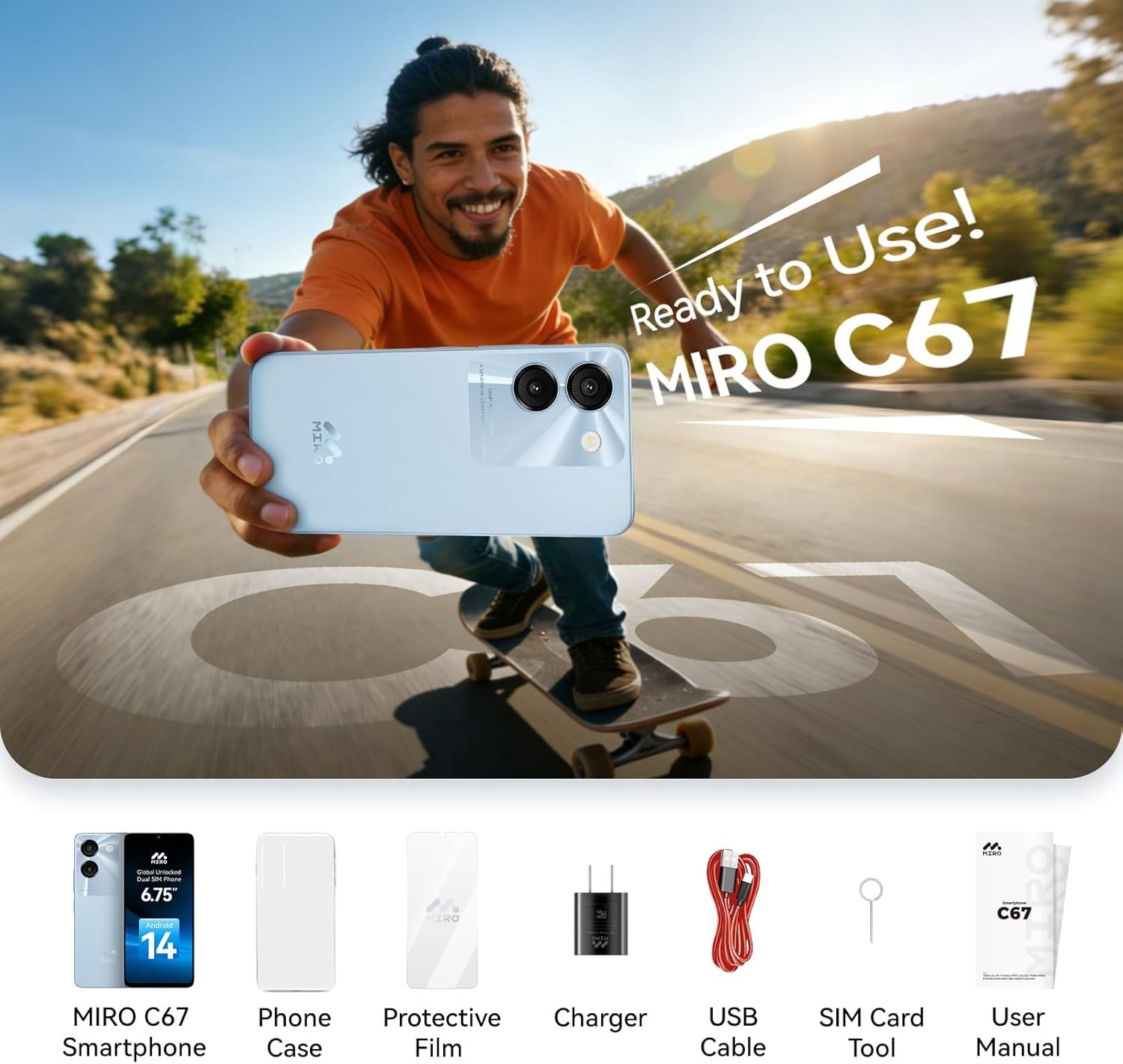 Ultra-Light 6.75″ Smartphone – 4G, 64GB, 1TB Expandable, Dual Camera, Android 14