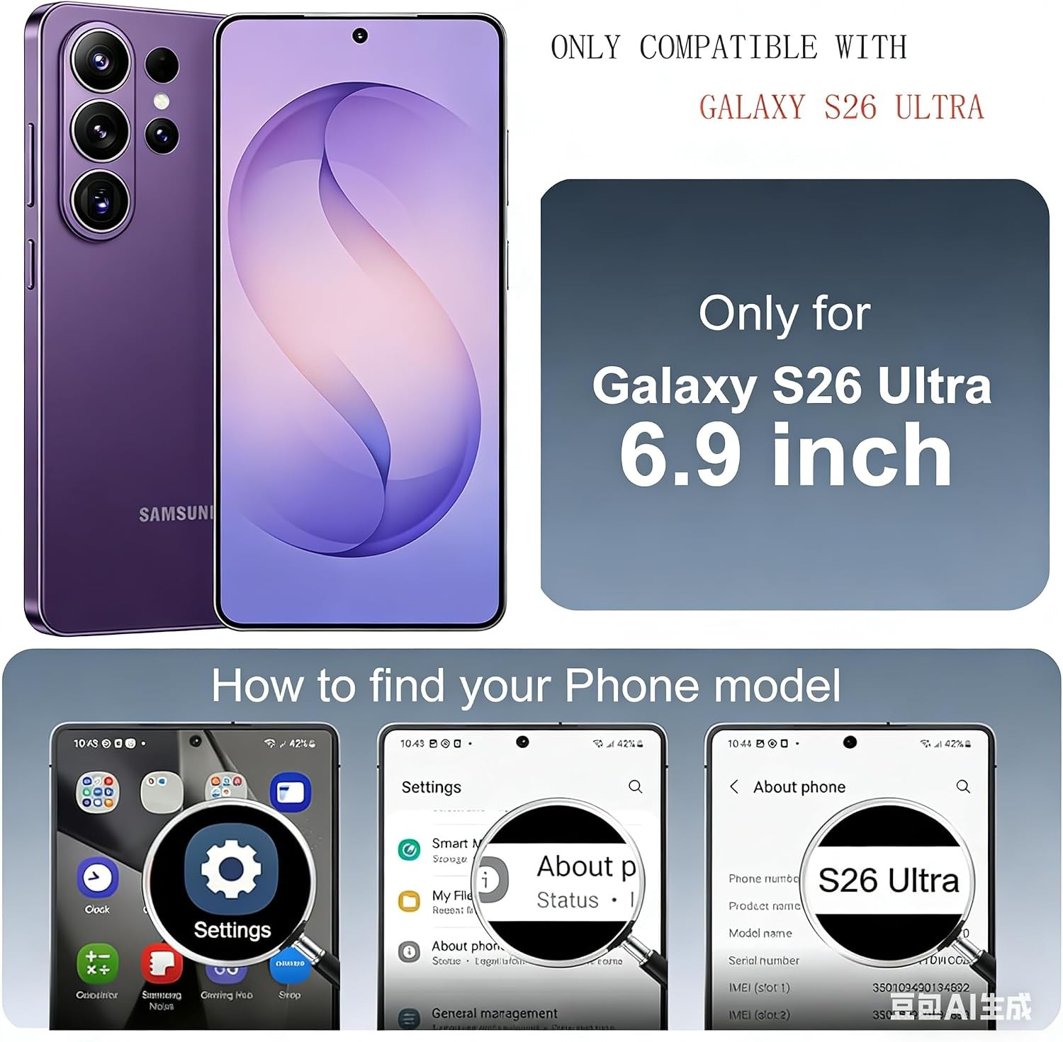 Glossy Slim Magnetic Case for Samsung Galaxy S26 Ultra, Camera Cover, Shockproof
