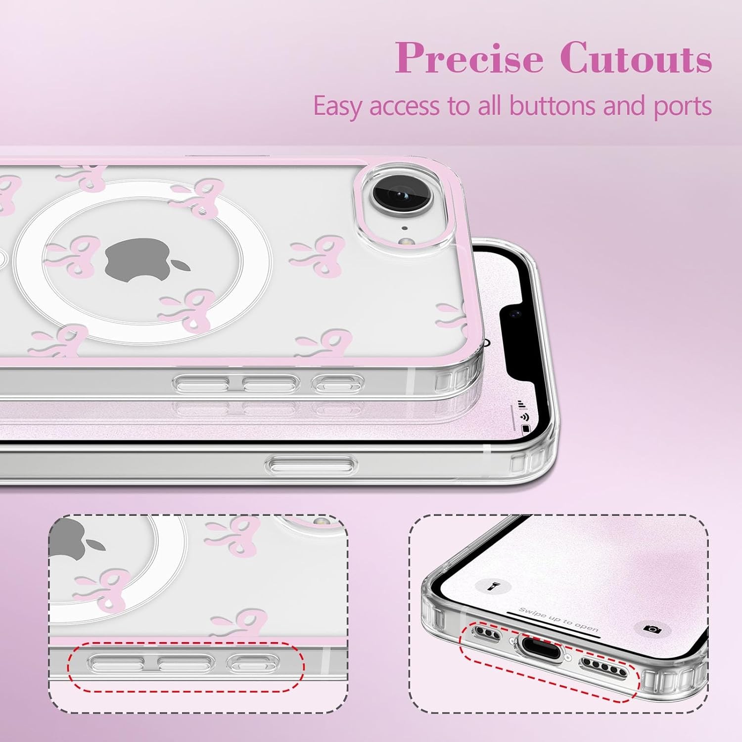Magnetic Case for iPhone 17e/iPhone 16e, Clear Cute Ribbon Bowknot Aesthetic Cov