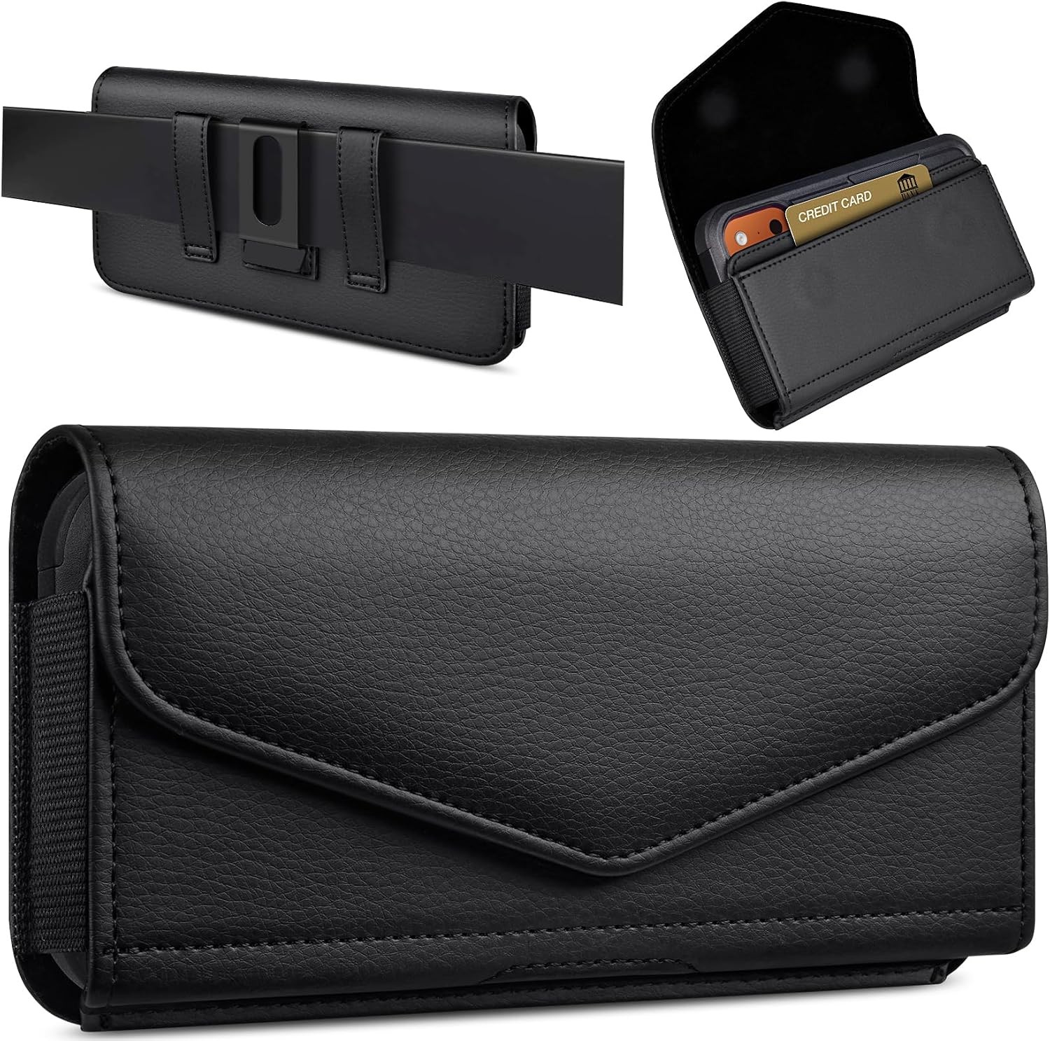 Leather Cell Phone Holster with Card Holder and Belt Clip Protective Case for iP