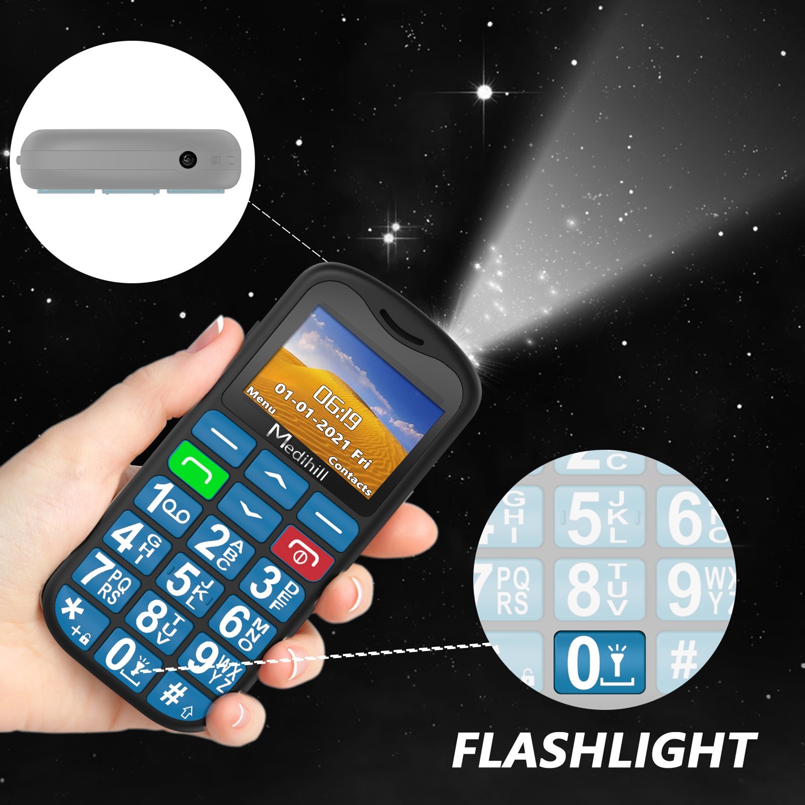 Big Button Mobile Phone SOS for Elderly Senior Cell Phone (Blue) – OPEN BOX