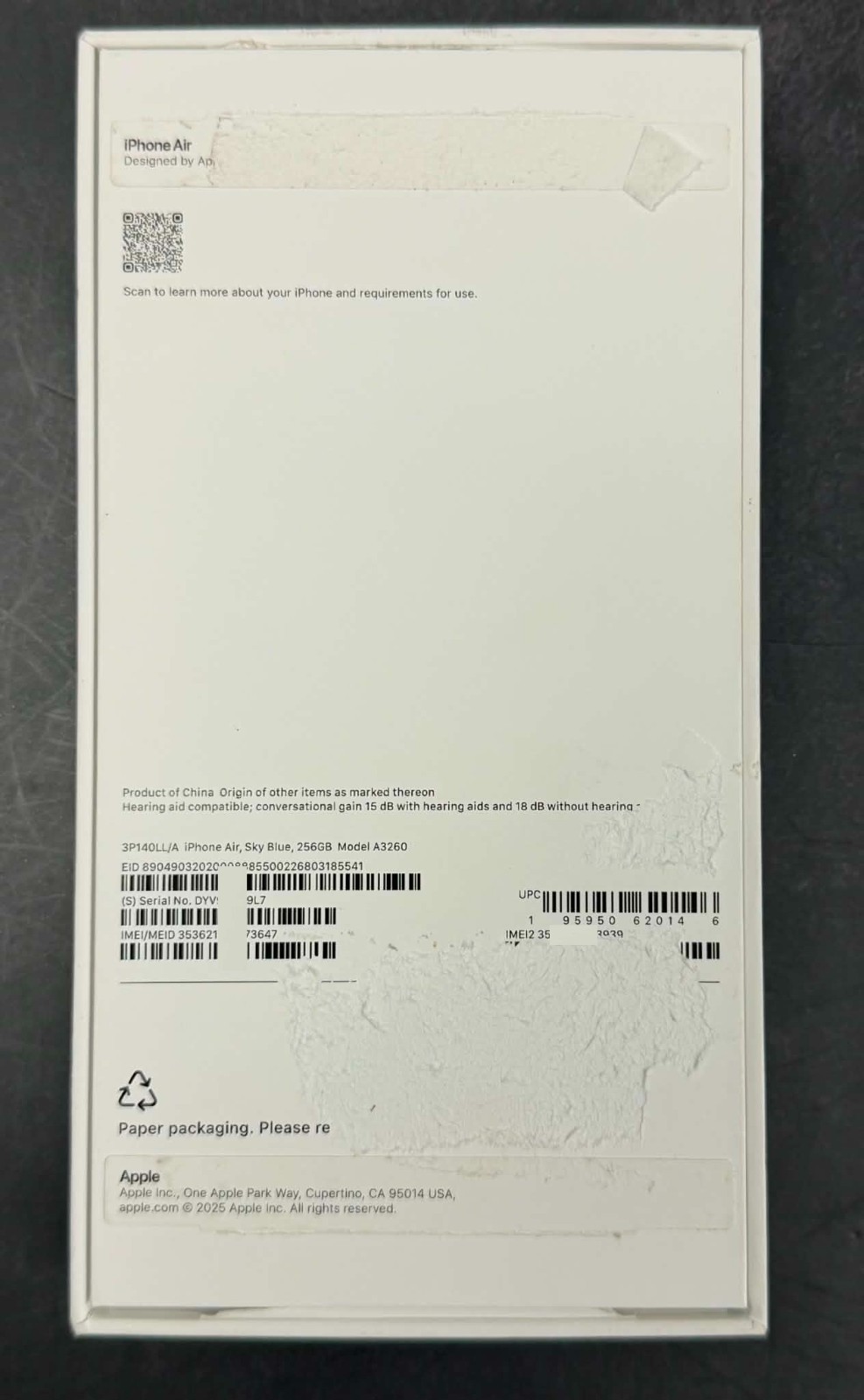 Apple iPhone 17 Air A3260 256GB Unlocked Min Condition Battery 100%