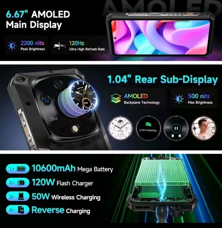 Ulefone Armor 28 Pro 5G AI Rugged Phone 32GB+512G 6.67″ Night Vision Dual Screen