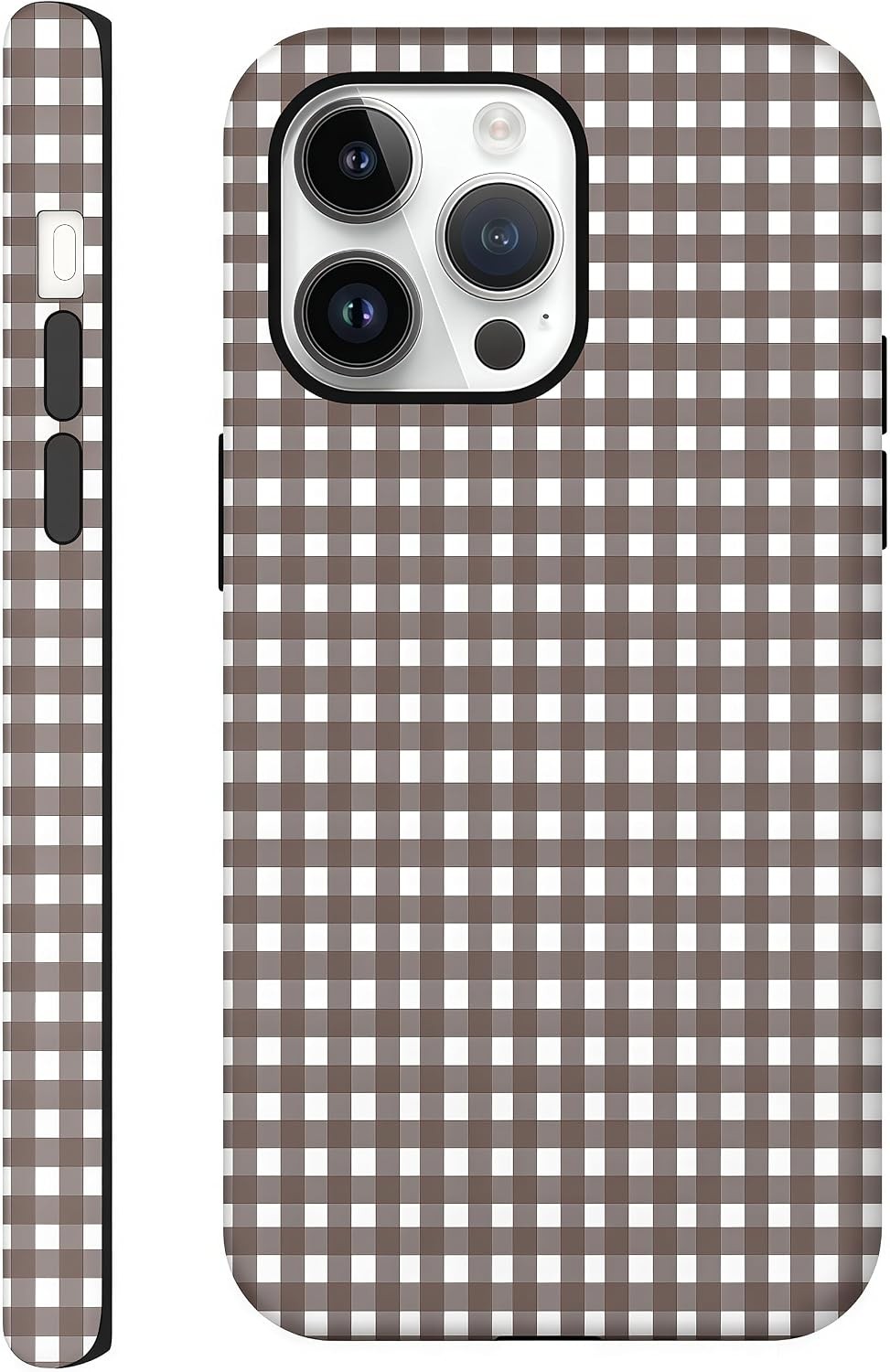 Brown Gingham Aesthetic Case for iPhone 16 Pro | Glossy Hybrid Hard Cover Shell