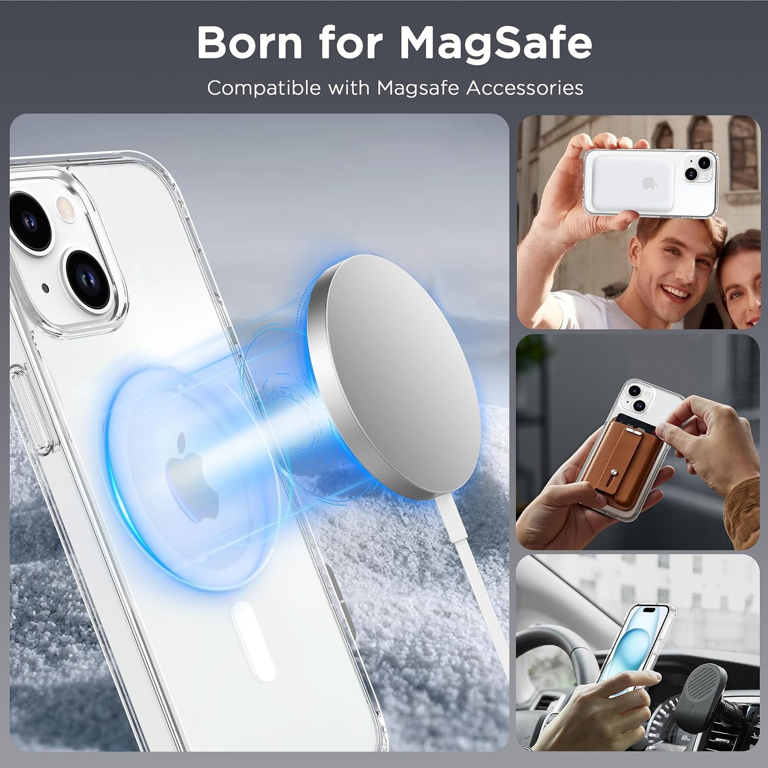 Magnetic Case for iPhone 15 6.1 inch, Clear | Anti-Scratch, Not Yellowing