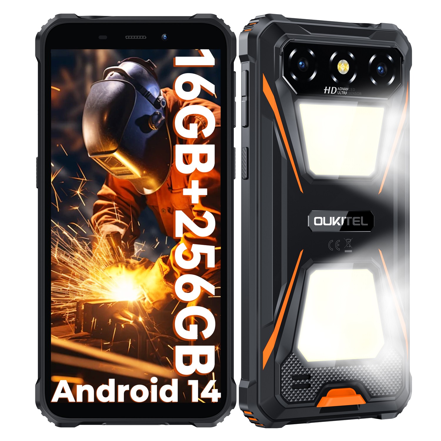 OUKITEL G5 Rugged Phone 16GB/64GB Android 14 6300mAh Dual SIM IP68 Camping Light