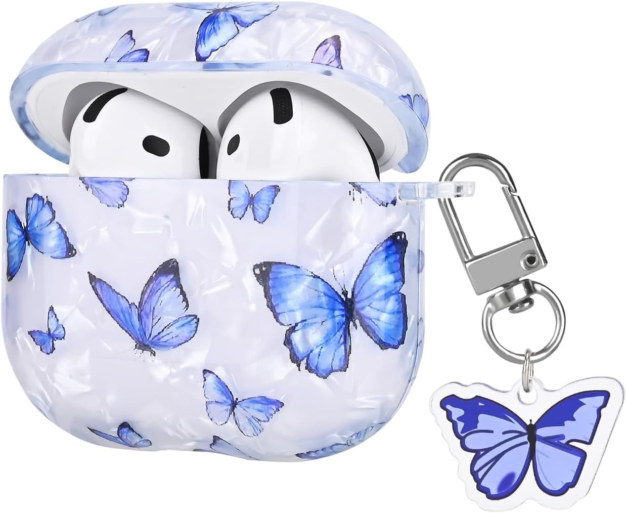 Butterfly Case for Airpods 4 (2024) Cover with Keychain, Pretty Blue Butterfly D