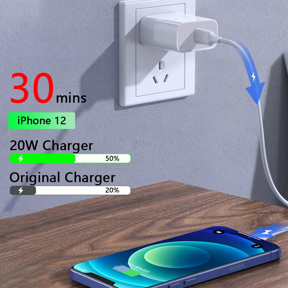 20W Fast Charger USB-C PD Power Adapter +3FT Cable For iPhone 8 12 13 14 Pro Max