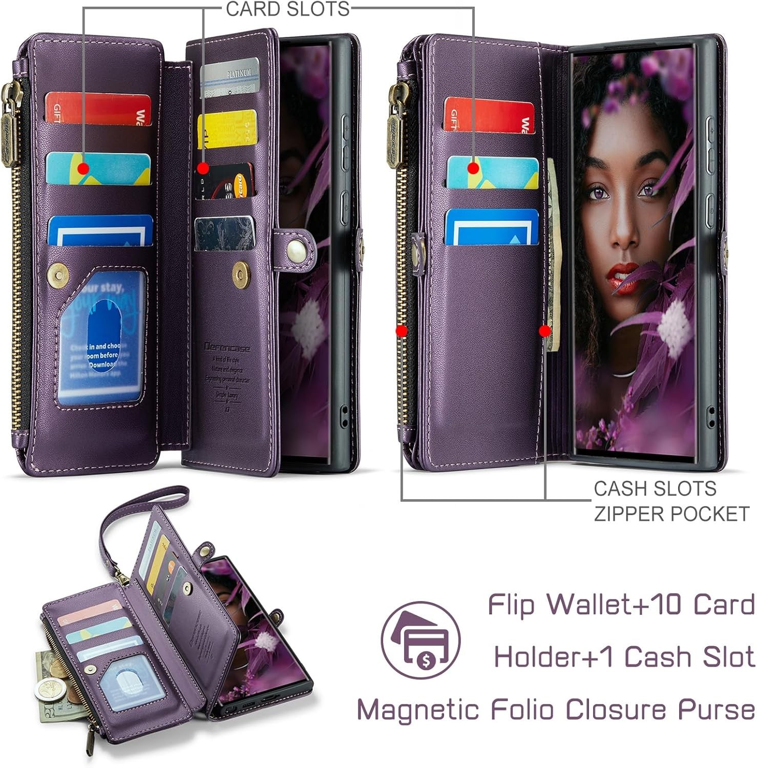 Samsung Galaxy S22 Ultra Case Wallet with RFID Blocking Card Holder, Purple
