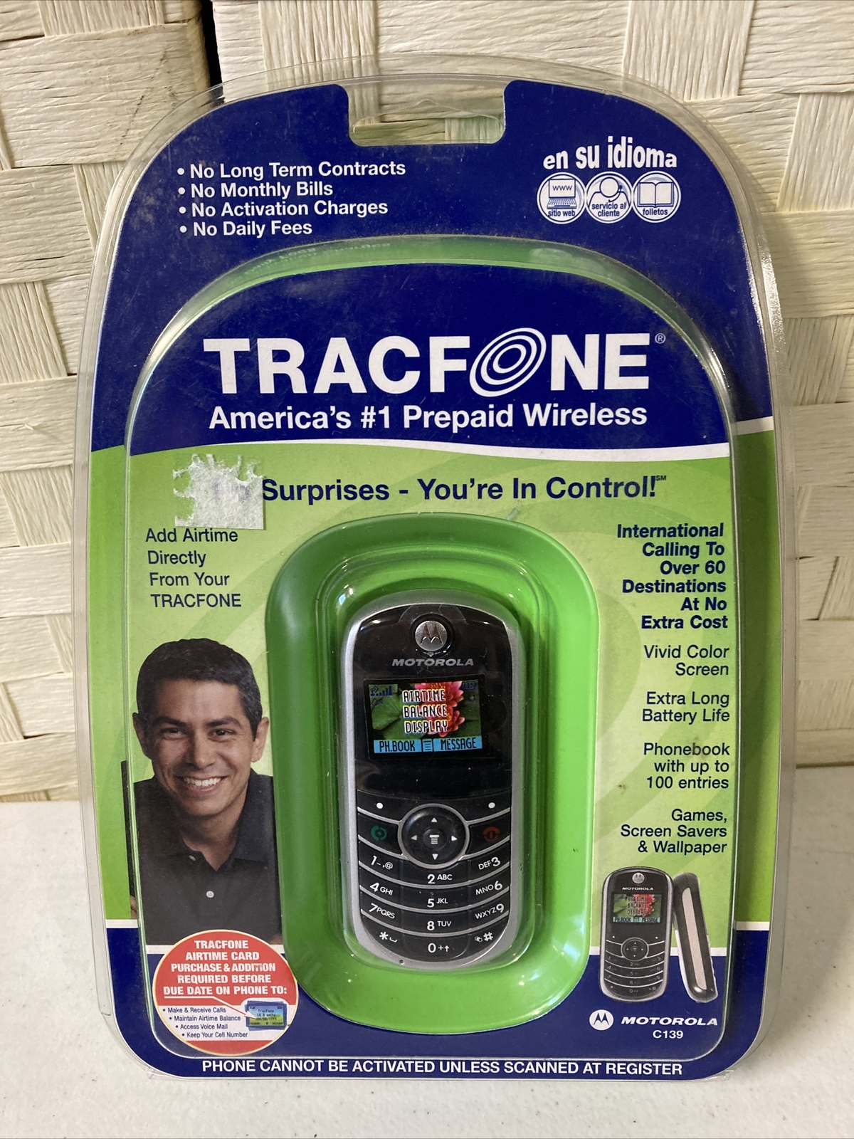 Tracfone Motorola C139 Prepaid Mobile Cell Phone Wireless New Factory sealed NOS