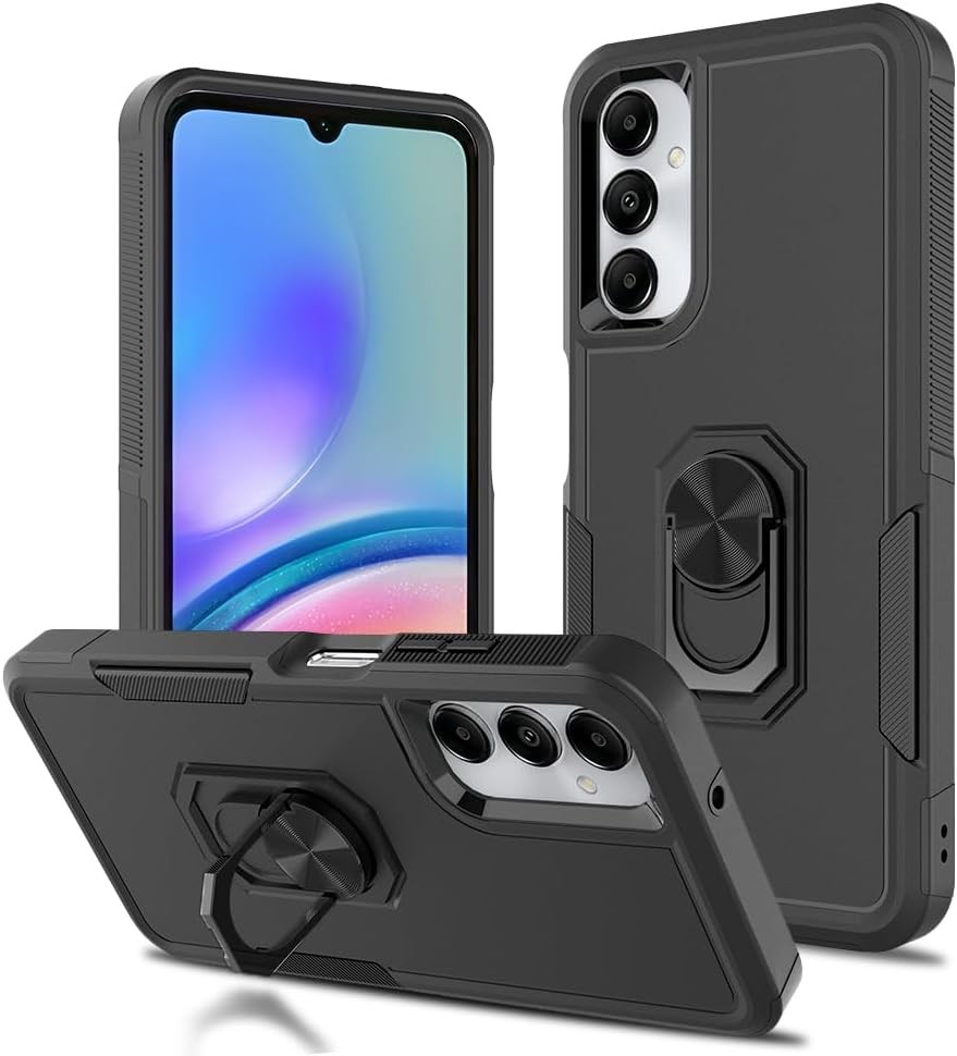 Ryphez Black Dual Layer Shockproof Phone Case with Kickstand for Samsung Galaxy