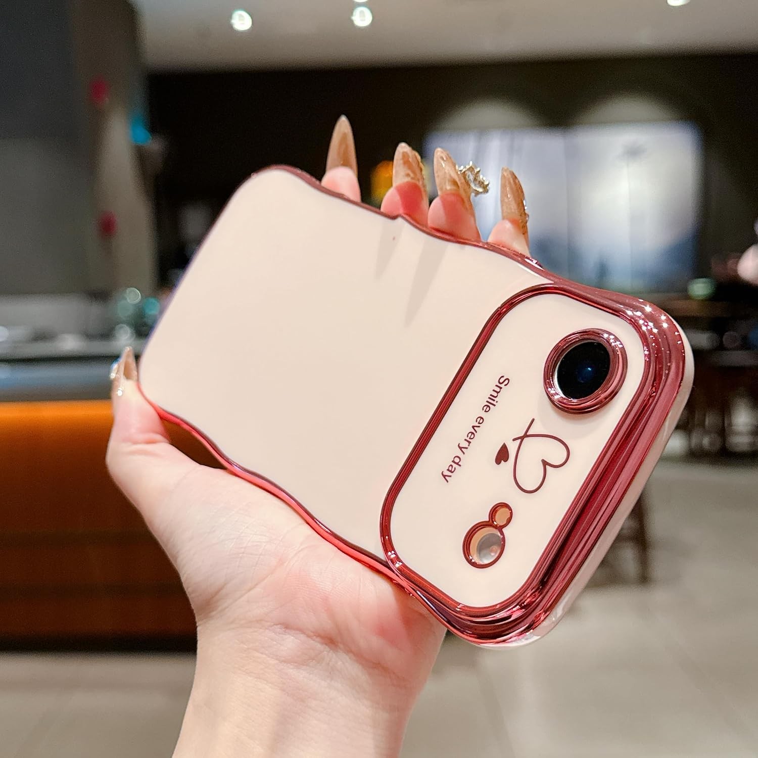iPhone Air Case for Women Girls, Luxury Cute Wave Frame Curly Shape Pink Cover