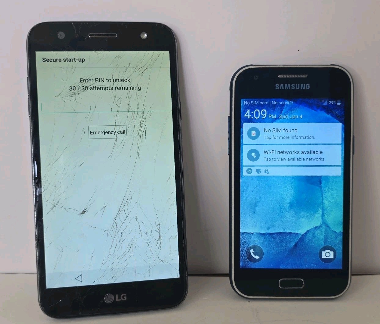 Lot Of 2 Samsung J1 /LG tracphone For Parts Only