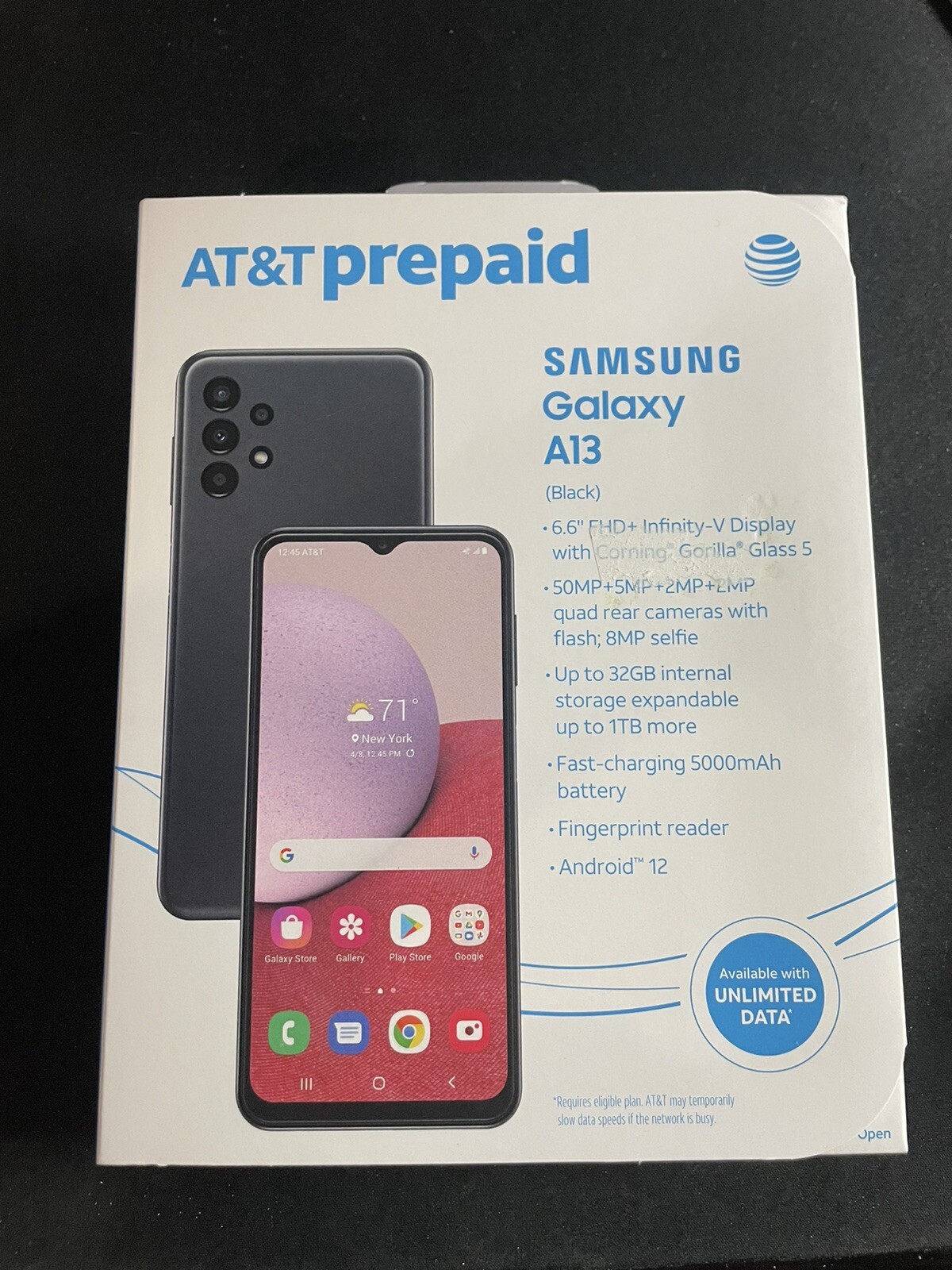 AT&T Samsung Galaxy, A13 LTE, 32GB, Black – Prepaid Smartphone (NEW/SEALED)