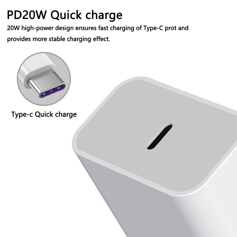 20W Fast Charger USB-C PD Power Adapter +3FT Cable For iPhone 8 12 13 14 Pro Max