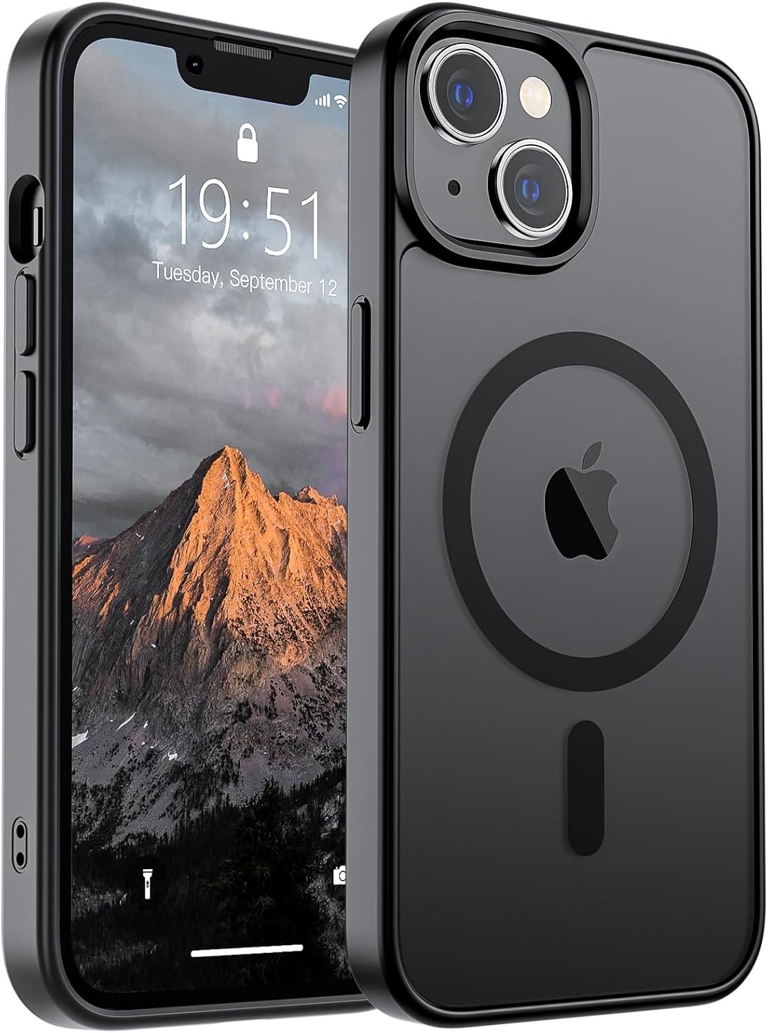 Translucent Matte Shockproof Magnetic Case for iPhone 14 & 13, Black, Military G