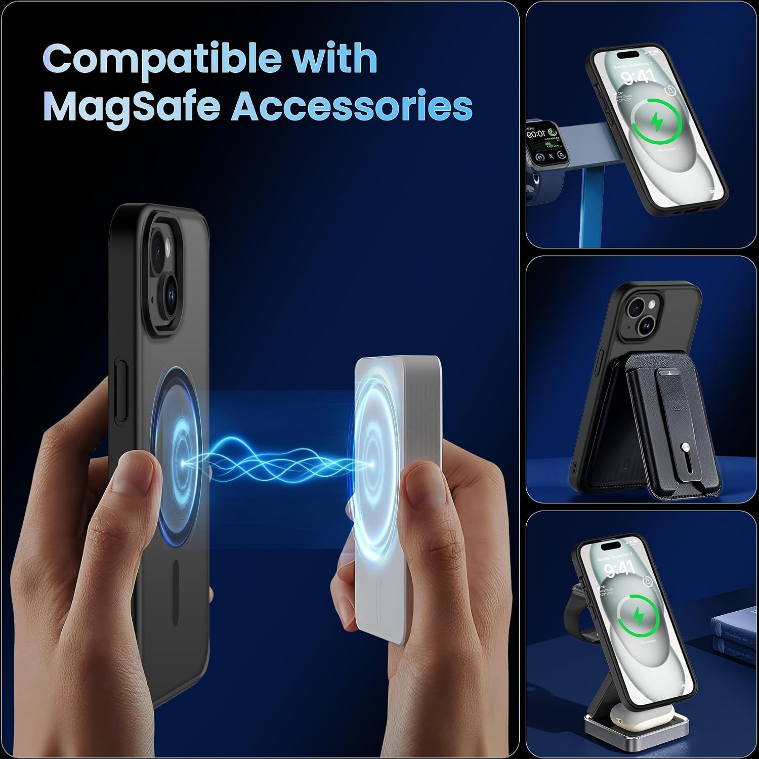 Magnetic Case for iPhone 15 6.1 inch, Matte Black | Anti-Scratch, Not Yellowing