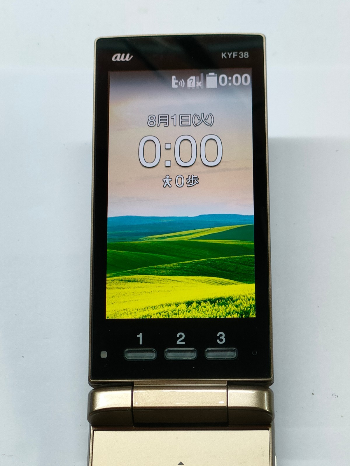 au Kantan Keitai KYF38 Champagne Gold Unlocked 4G Flip Phone Nano SIM Tested Jap