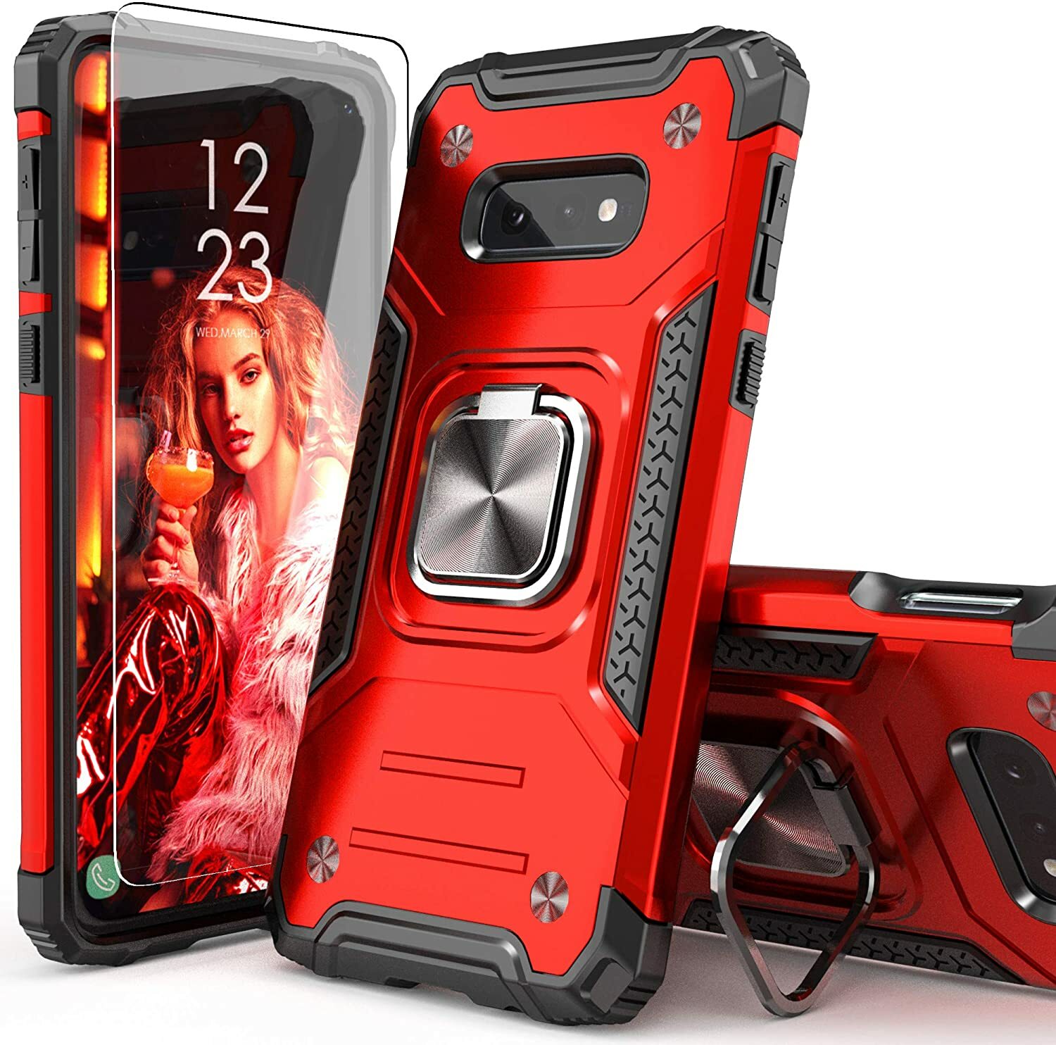 Samsung Galaxy S10e Case Kickstand Heavy Duty Protective PC+TPU Hard Cover RED