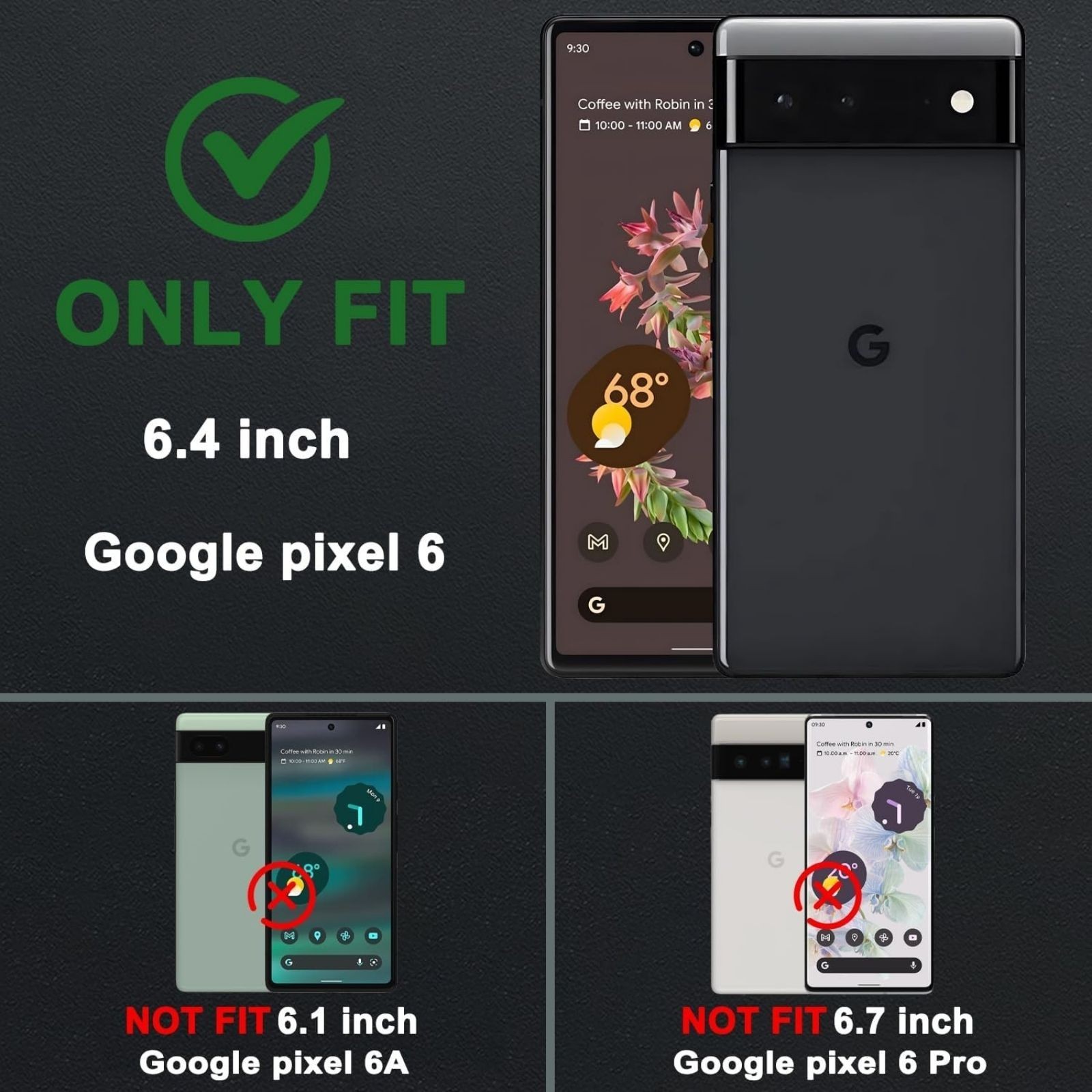 for Google Pixel 6 Case with 2 Screen Protector, Military Class with 360-Black