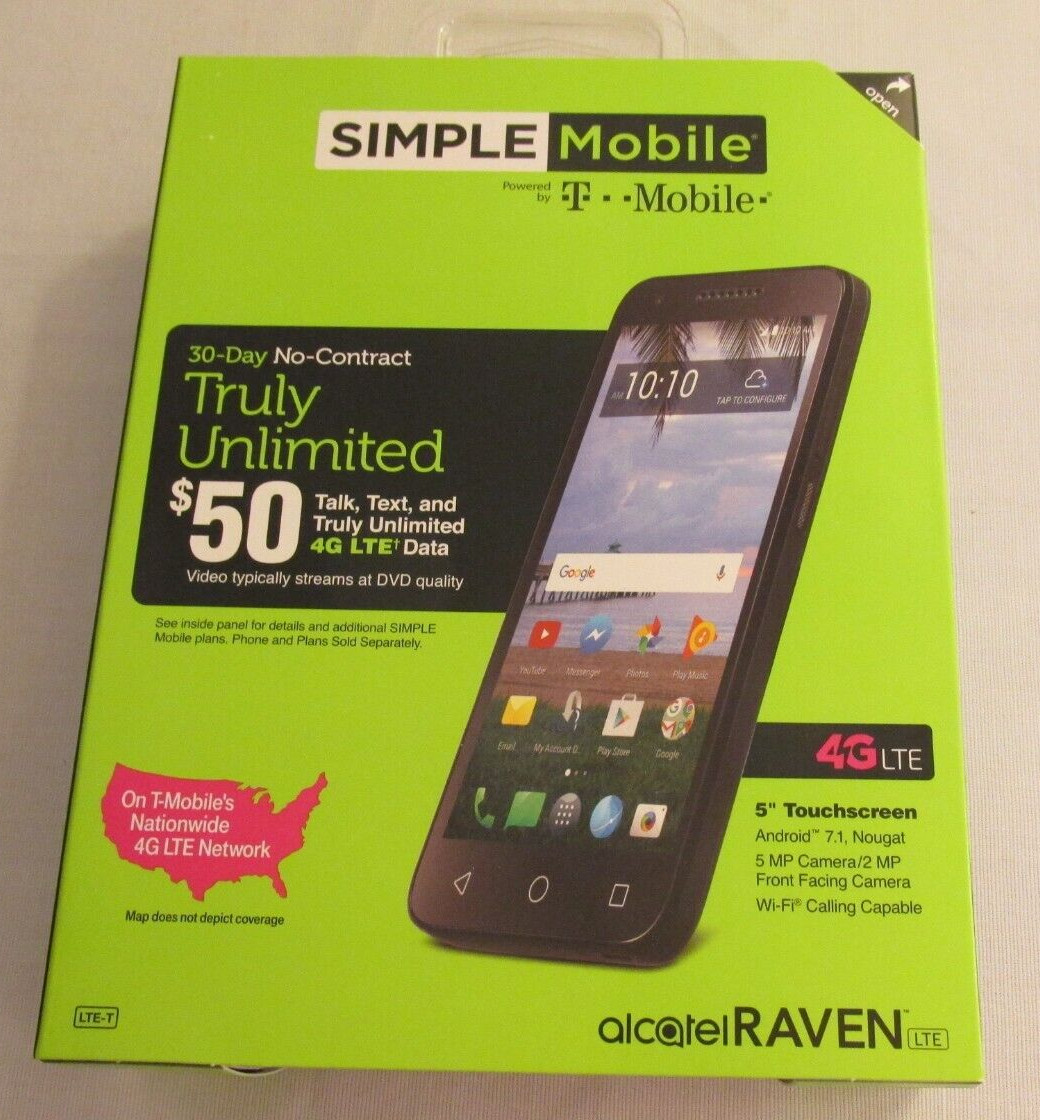 SIMPLE MOBILE BRAND NEW SEALED IN FACTORY BOX ALCATEL RAVEN 4G LTE PHONE