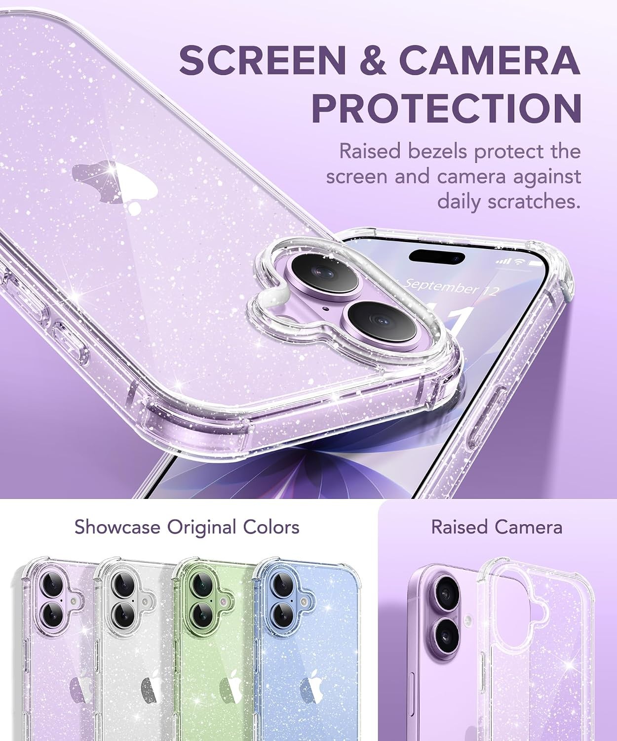 iPhone 17 Case for Women, Clear Glitter Shockproof Protective Case, Anti-Yellowi