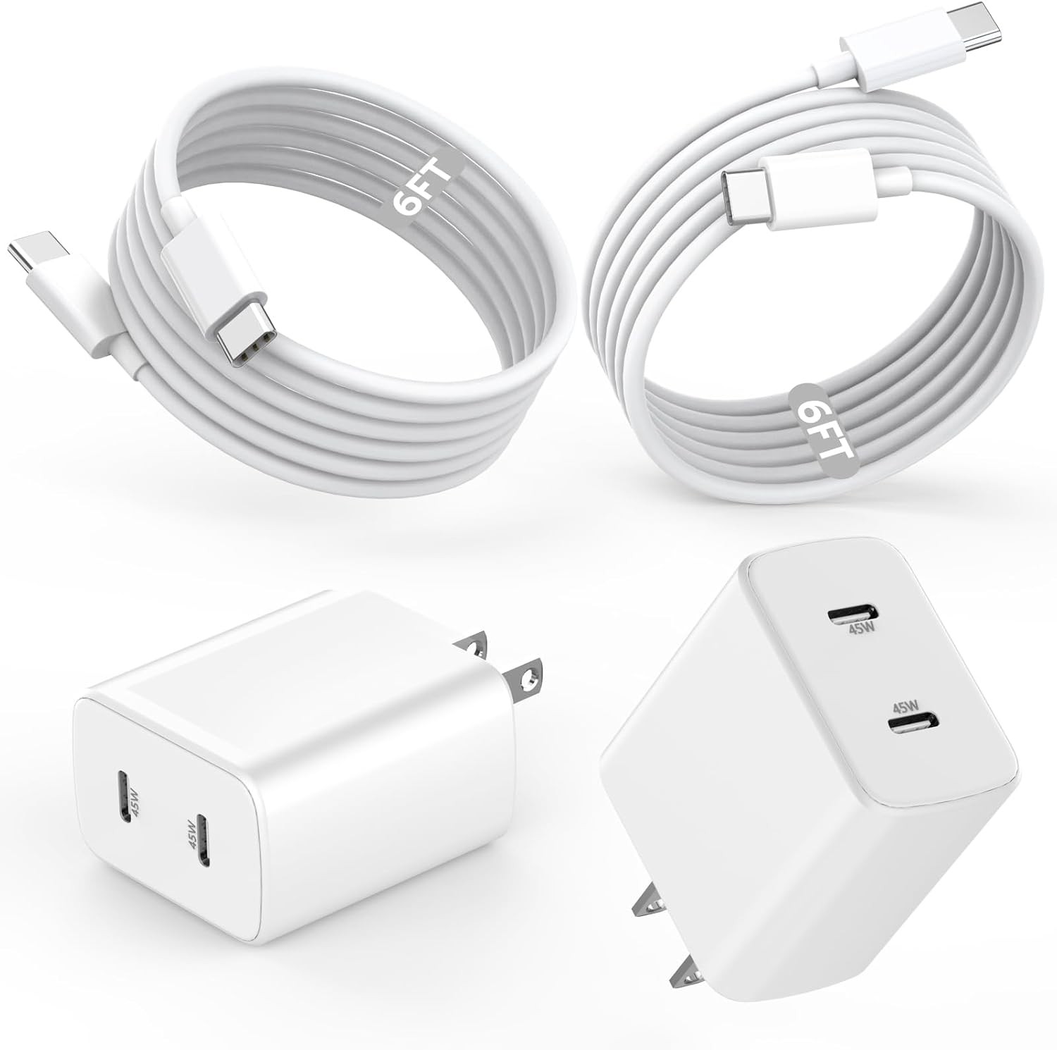 2 Pack 45W USB-C Fast Charger Wall Charger for iPhone 17/16 6FT Cable