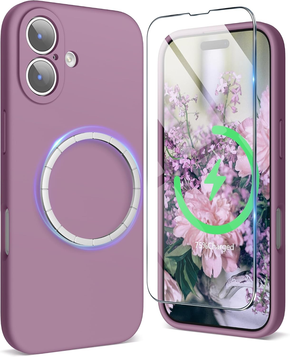 iPhone 17 Case with Screen Protector (6.3 inch 2025), Liquid Silicone Lilac Purp
