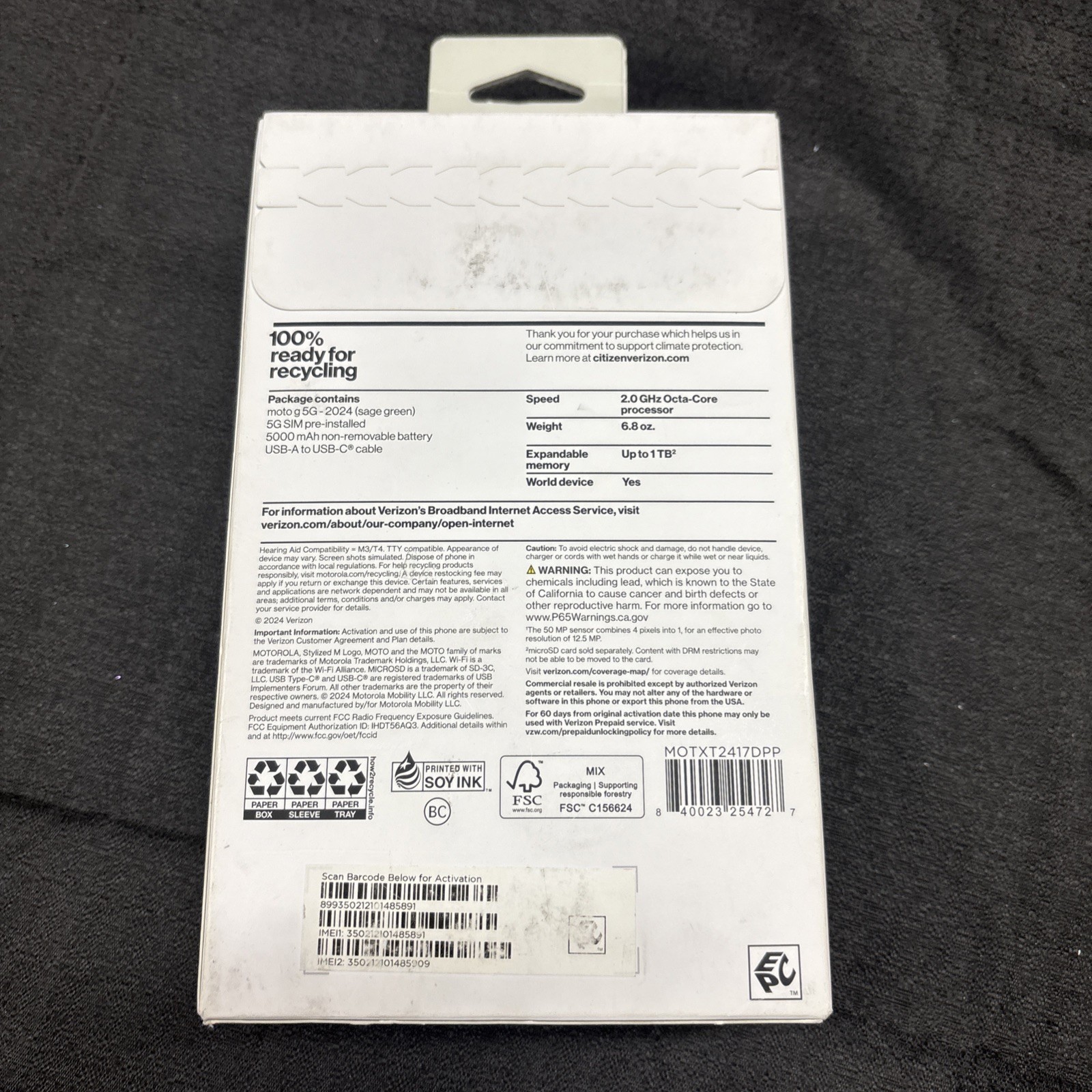 Motorola Moto G 5G 2024 128GB 4GB RAM Smartphone Sage Green Prepaid Verizon