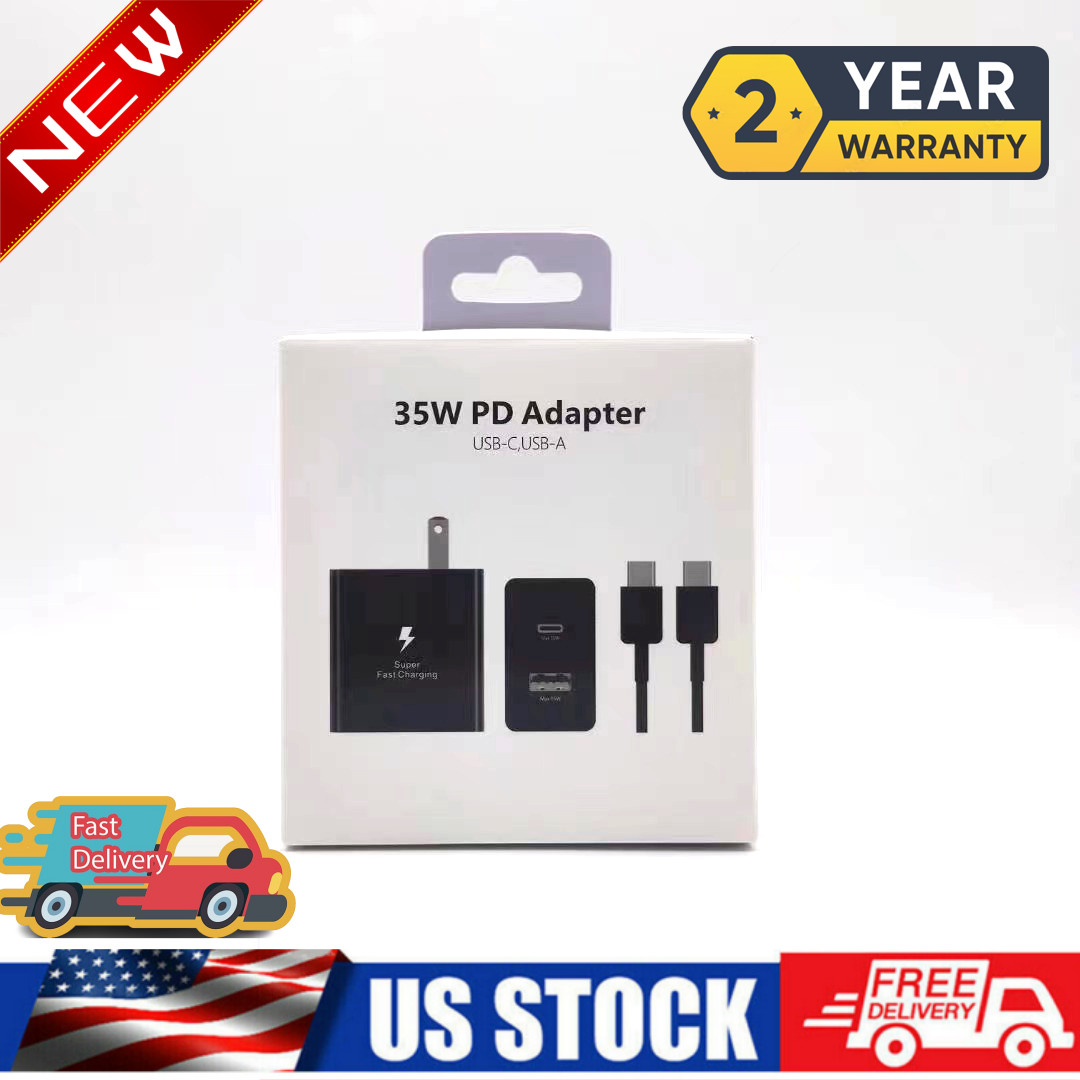 35W PD Power Adapter Duo Wall Charger 1 USB-C Cables For Samsung Galaxy S23 S22
