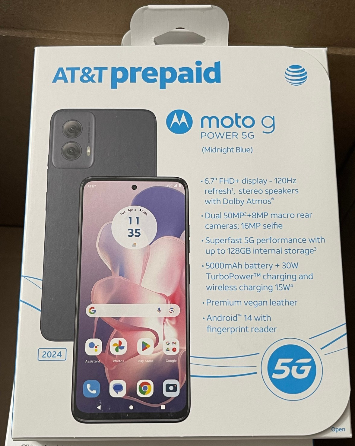 Motorola Moto G Power 5G 2024 6.7 128GB 8GB RAM AT&T Prepaid Smartphone 50MP GSM